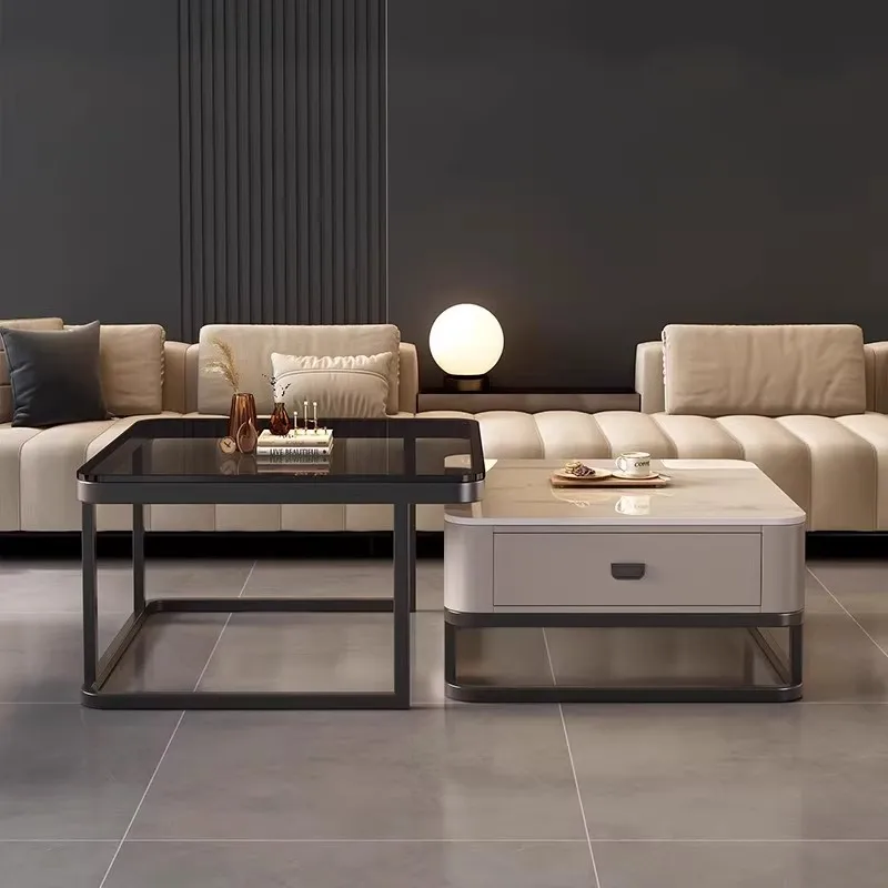 Rock slab coffee table living room household square minimalist light luxury high-end small apartment