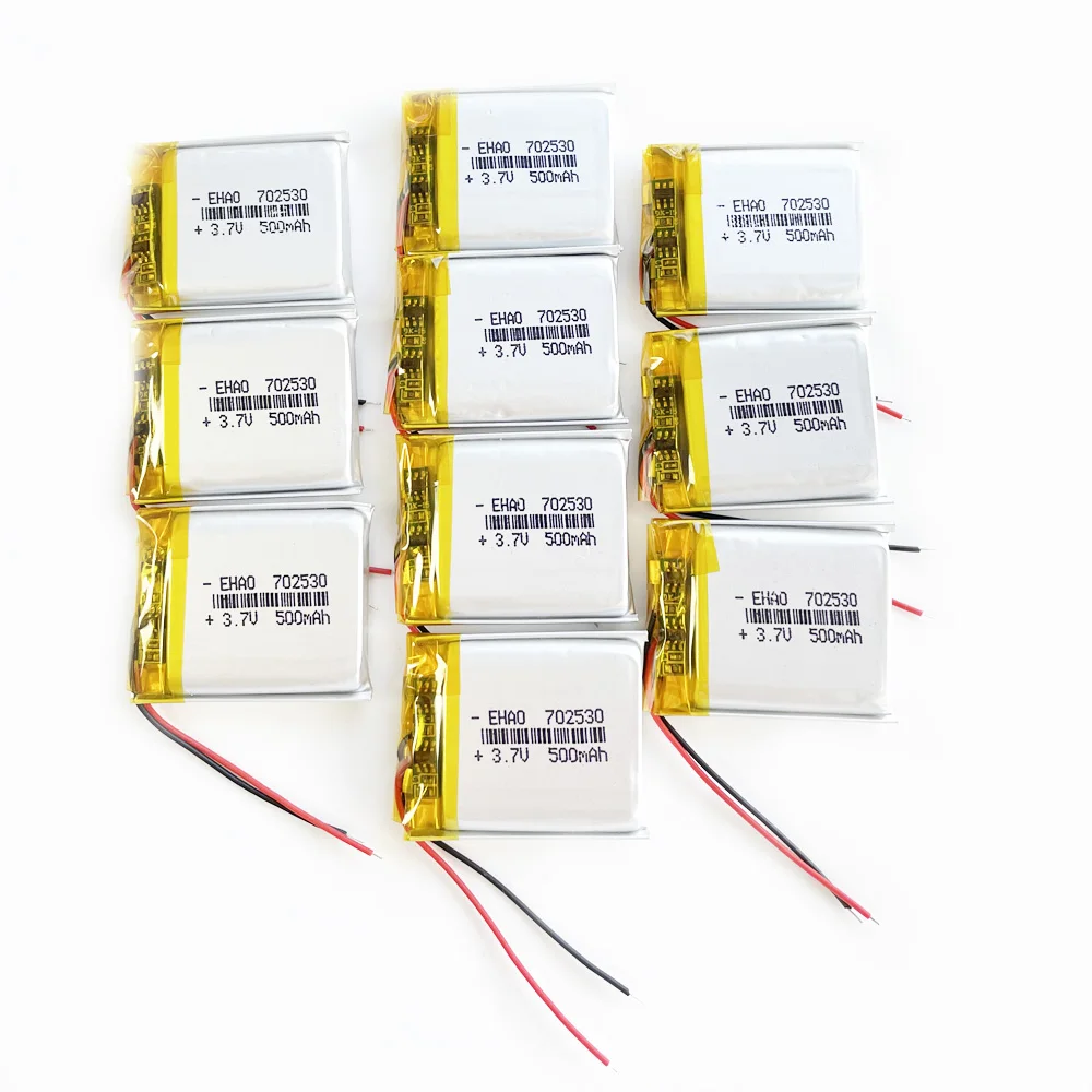 10 x pcs 3.7V 500mAh Lithium Polymer LiPo Rechargeable Battery 702530 For Mp3 GPS Recording Pen Bluetooth Headphone Smart watch