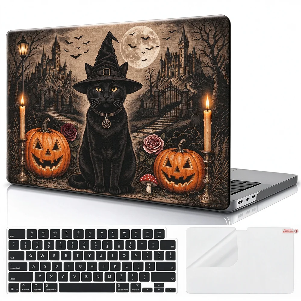 Retro Scary Halloween for MacBook Air 13 inch Case M5 M4 M3 M2 Pro 14/16 Neo case Novelty Premium Pattern Hardshell Laptop Case
