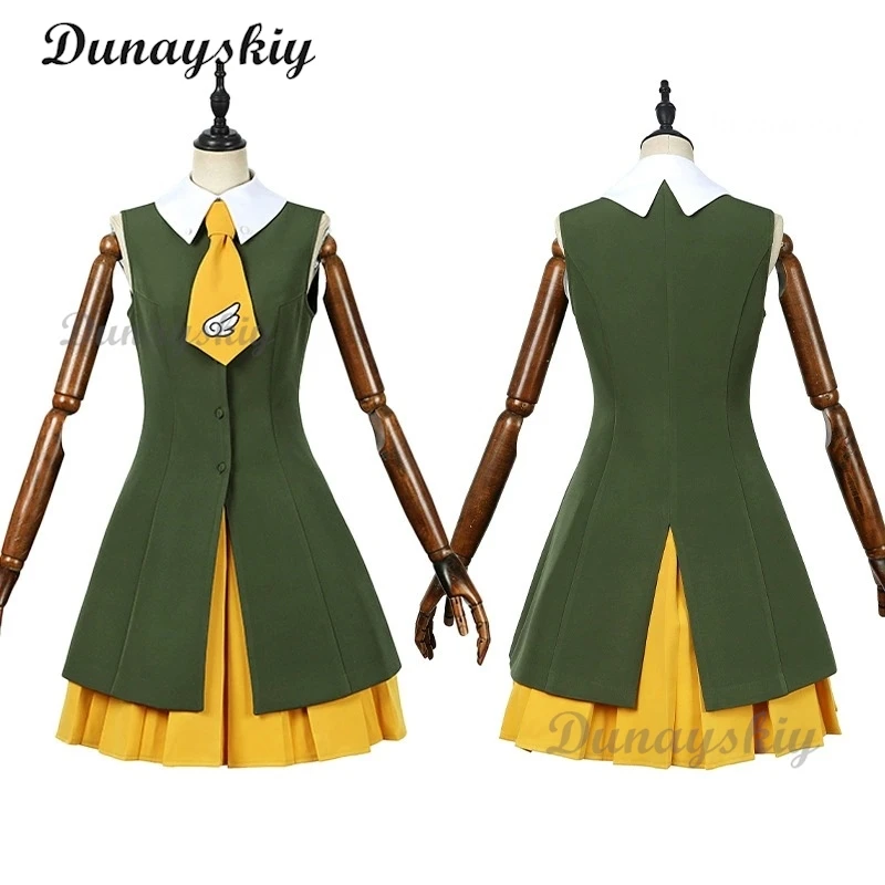 Anime Magic Sakura Cosplay Tomoyo Daidouji Costume Yellow Long And Green Dress Girl Lolita Skirt Wig Set Halloween Party Outfit