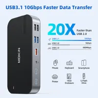 MOKiN Dock Triple Monitor 15 in 1 Docking Station USB C 3 HDMI 10Gbps USB 3.1 RJ45 SD/TF Audio PD 100W Adapter For MacBook Dell