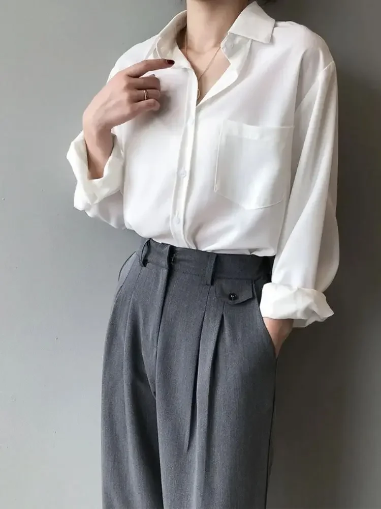 2026 Vintage Blouse Women Spring Autumn Long Sleeve Elegant Shirt Women Korean Style Loose Casual Solid Tops All Match