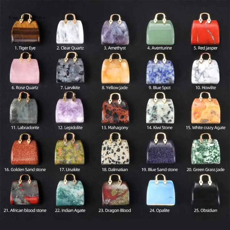 

Set of 6 Unique Crystal Stone Charm Miniature Purse for Necklace Keychain XXFD