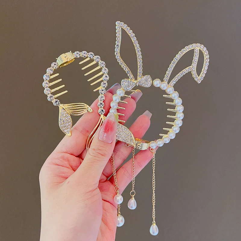 Children Meatball Rabbit Wings Hair Clasp Clip Girl\'s Ponytail Hairpins Tray Hair Artifact Temperament Headdress Ponytail Clasp