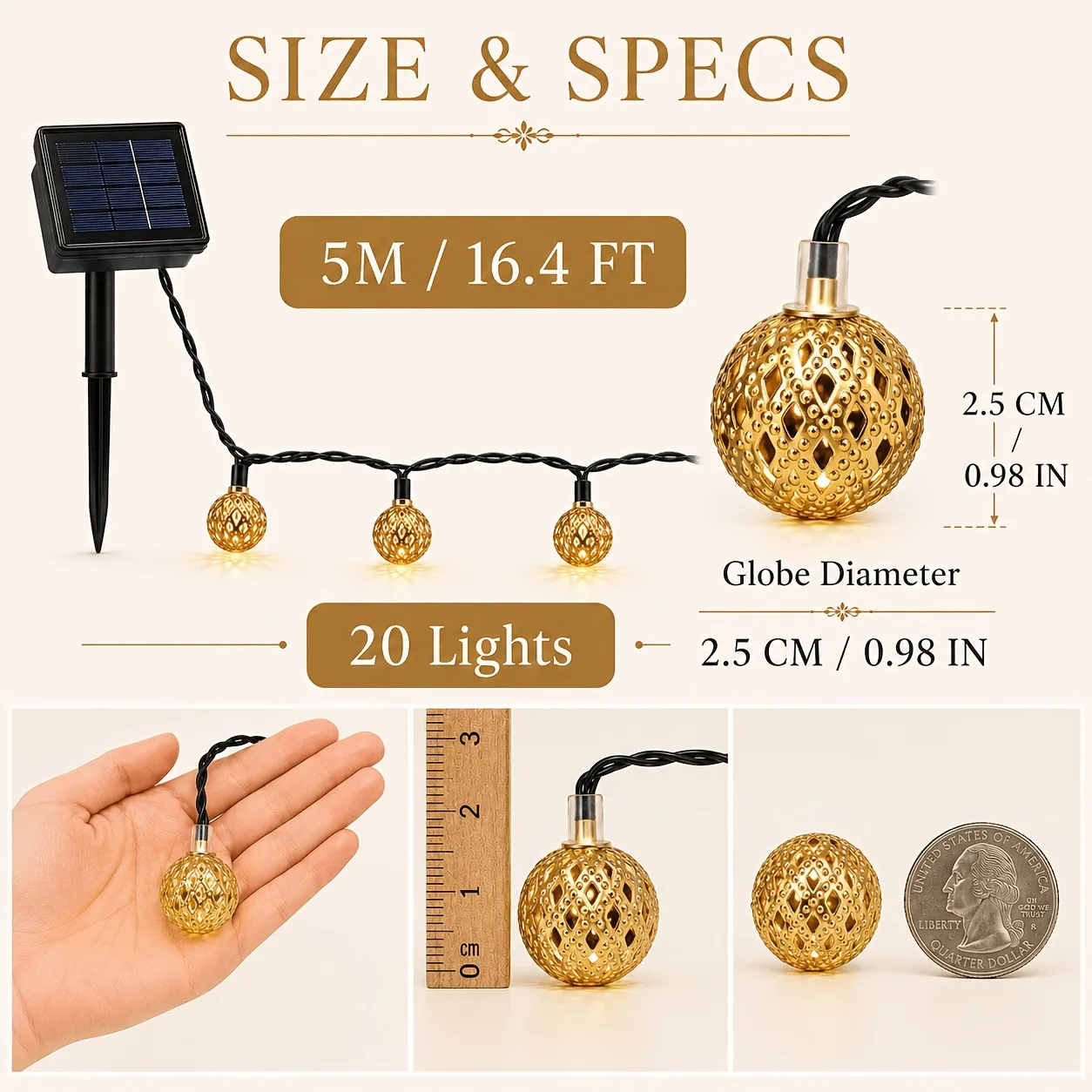 Solar Garden Lights Moroccan Globe Ball String Lights 20/30/50LED 8 Modes Outdoor Fairy Lights for Patio Yard Christmas Decor