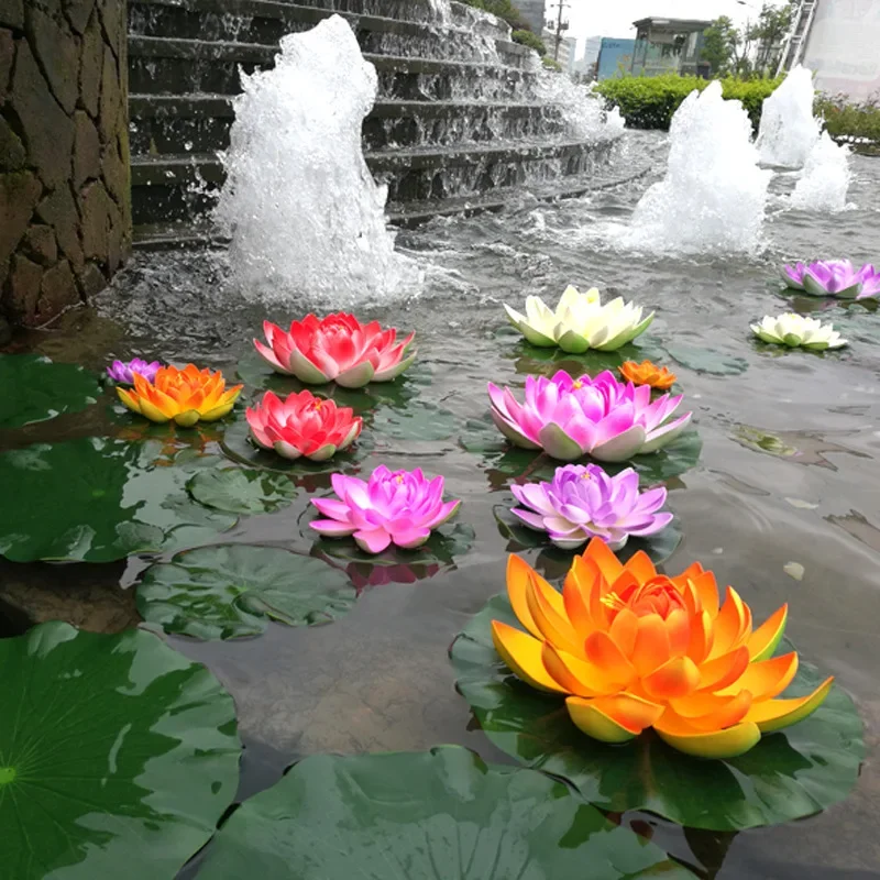 

10/18cm Floating Lotus Artificial Flower Lifelike Water Lily Micro Landscape for Wedding Pond Garden Home Fake Lotus Plant Decor