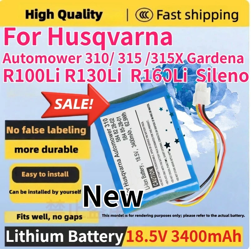 Replacement Li-Ion Battery for Husqvarna Automower 310/315/315X Gardena R100Li R130Li R160Li Sileno, 18.5V 3400mAh Battery