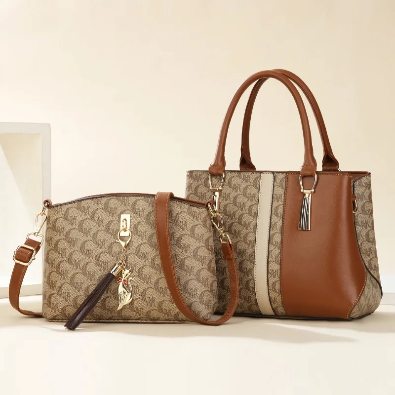 

High Quality Print Leather Purses and Handbags Women Luxury Designer Shoulder Crossbody Bag 2Piece Set Ladies Messenger Bags