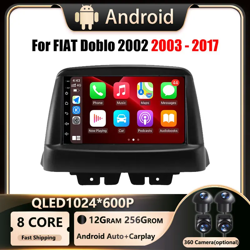 7“ For FIAT Doblo 2002 2003 - 2017 Car 4G Android OS Multimedia Head Unit Stereo Player GPS Navigation QLED screen BT 5.0 Wifi