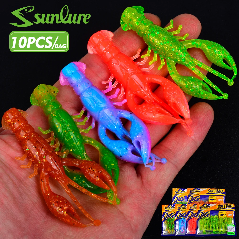 

Sunlure 10PCS/Bag Crayfish Soft Bait Artificial Biomimetic Silicone Shrimp Shaped Wobbler Bait 8CM Bass Seawater Fishing Lures