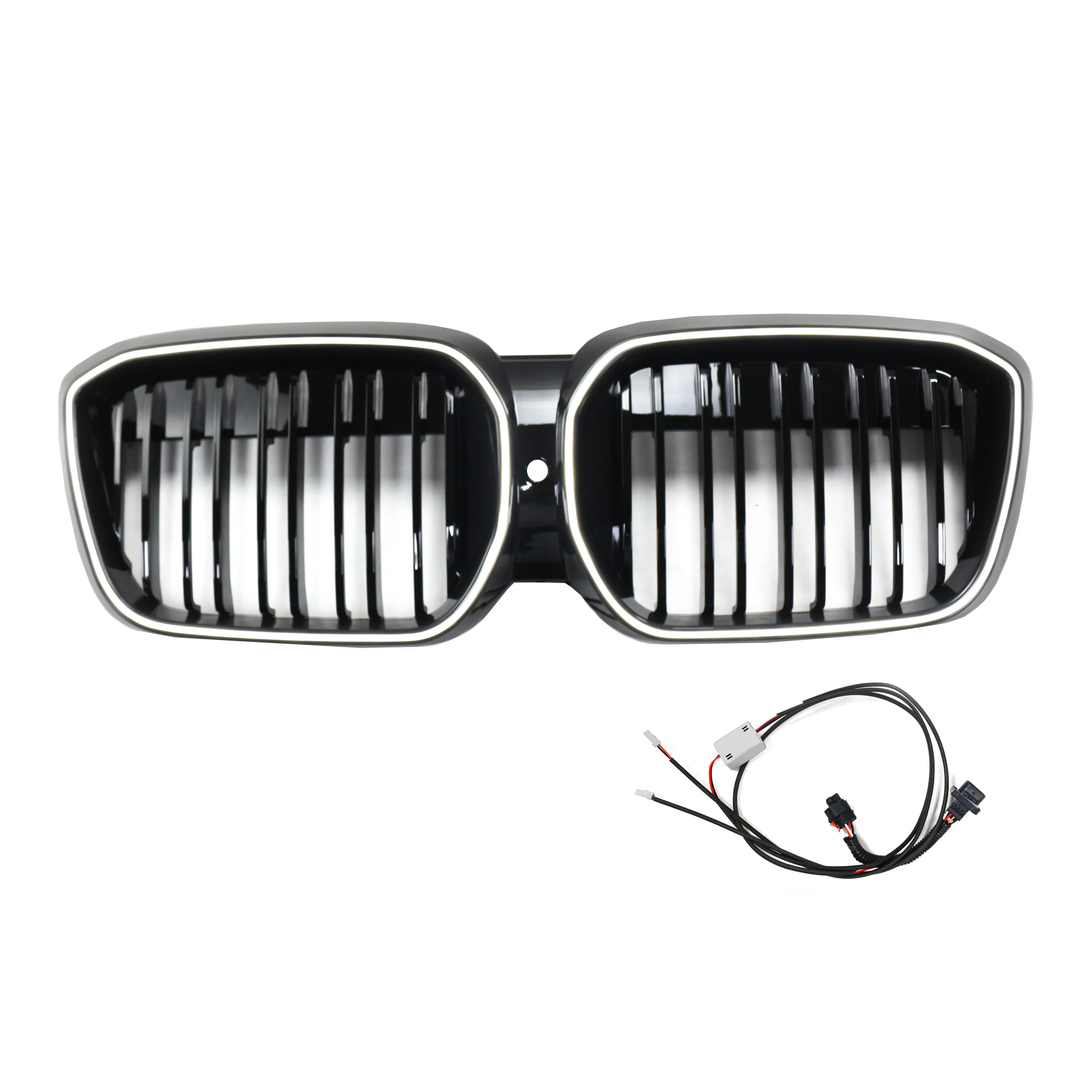 ABS Grille Double Slat Gloss Black Center Mesh Grill LED Front Bumper Kidney Grill For Bmw iX3 G08 2021