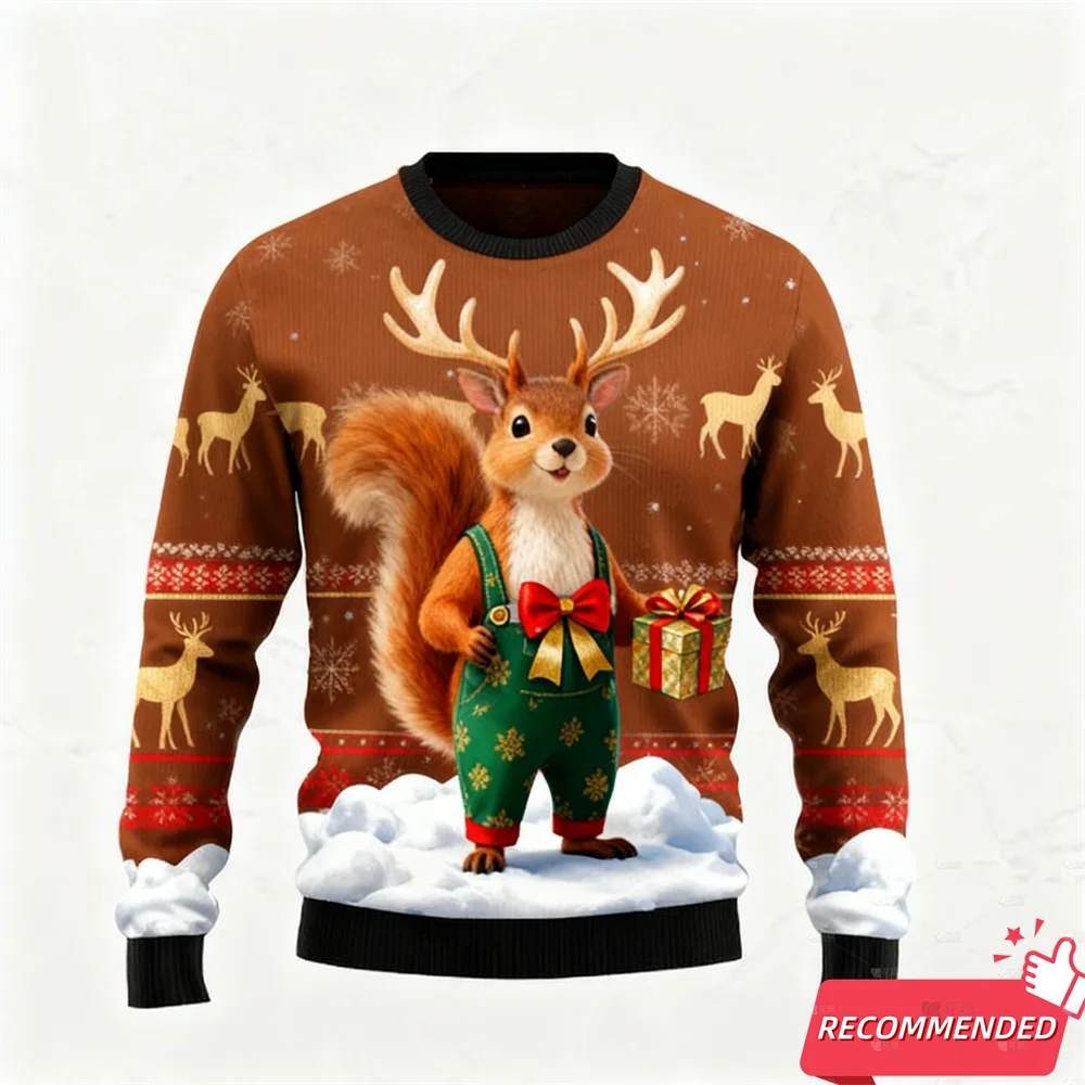 Cat Ugly Christmas Sweaters Unisex Clothing Squirrel & Snowmans