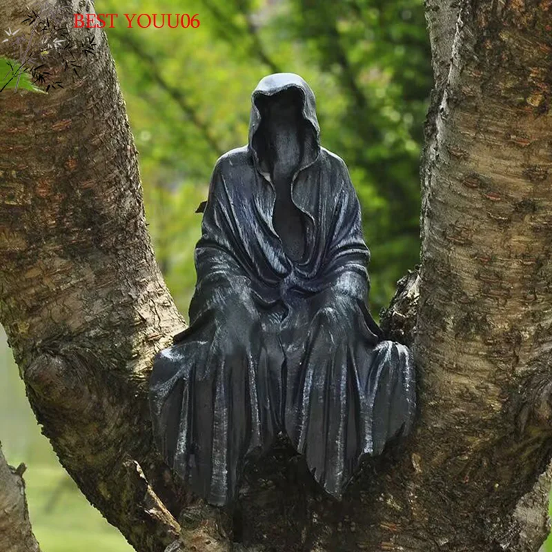 Hot Reaping Solace The Reaper Sitting Statue Gothic Desktop Resin Action Figure Black Sculpture For Home Decor Ornam Halloween G