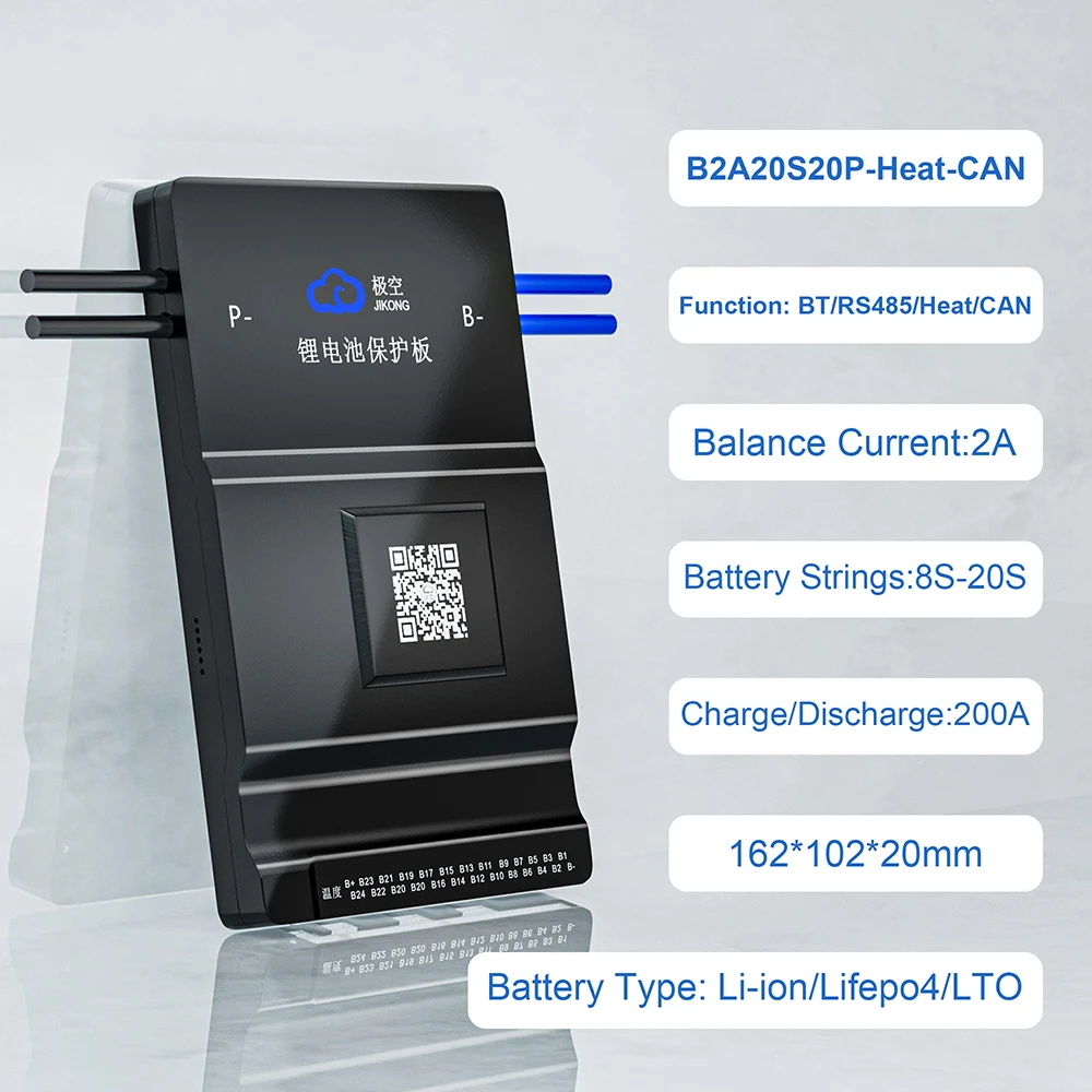 JIKONG BMS 8S Lifepo4 200A funzione di riscaldamento Bluetooth gratuita scheda di bilanciamento della batteria al litio RS485 BMS 20S 12V 24V con bilanciatore