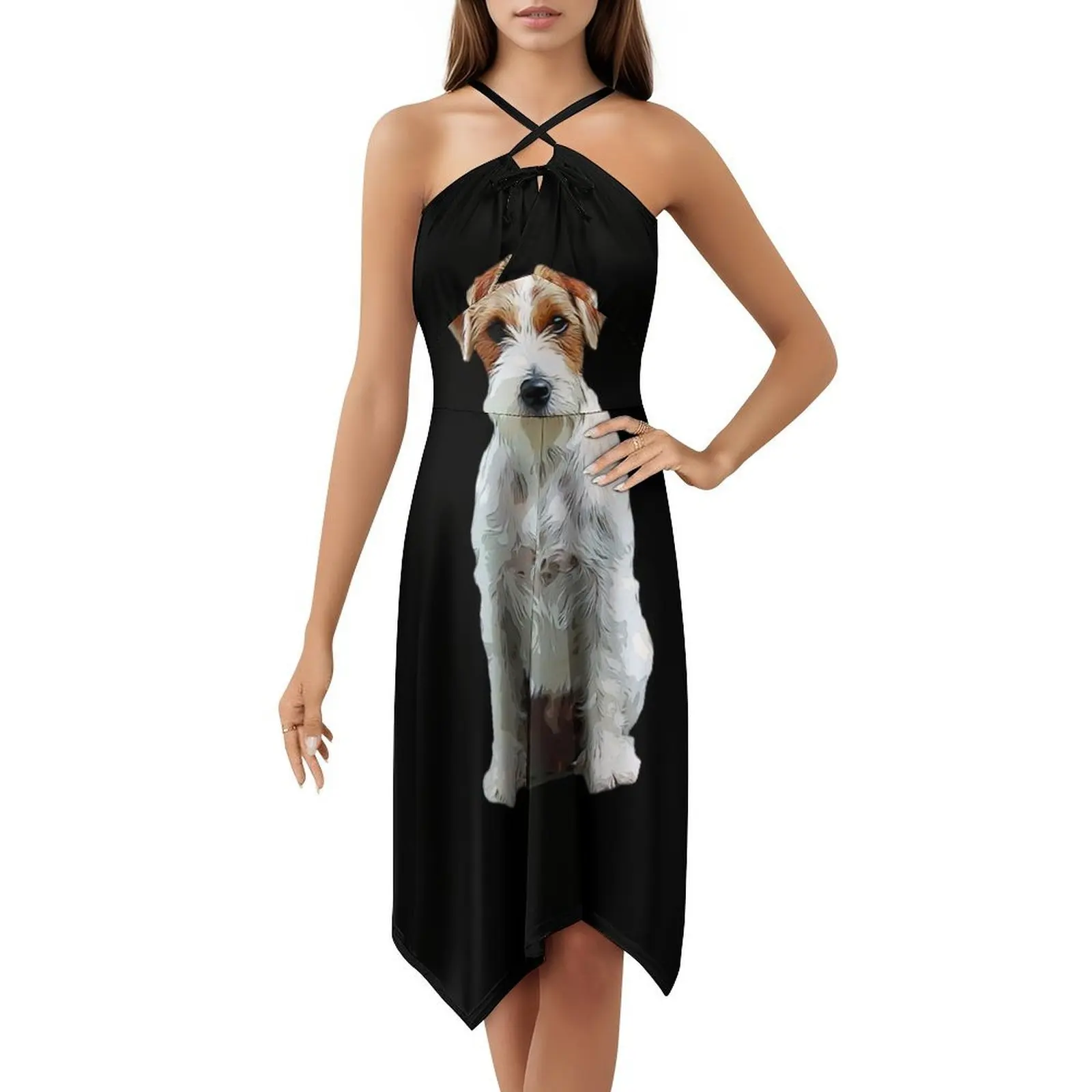 Jack Russell Terrier abrigo áspero estilo Preppy Mini vestido para mujer corte en A vestido de día Casual holgado Jack Russell Terrier Jack