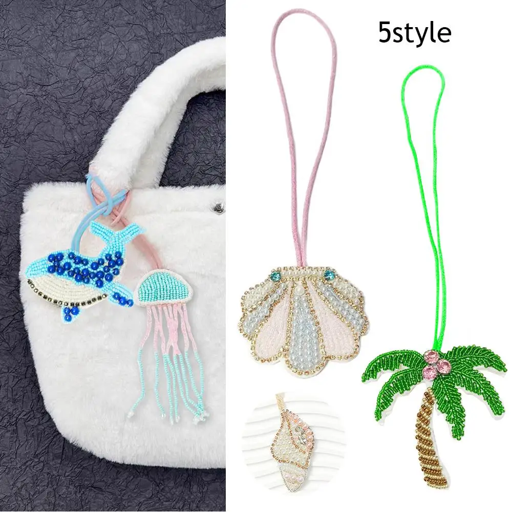 

Hanging Rope Patch Bag Charms Luxury Beaded Sewing Pendant Bag Lanyard Cute Charm Handmade 3D Keychains For Bag Accessories