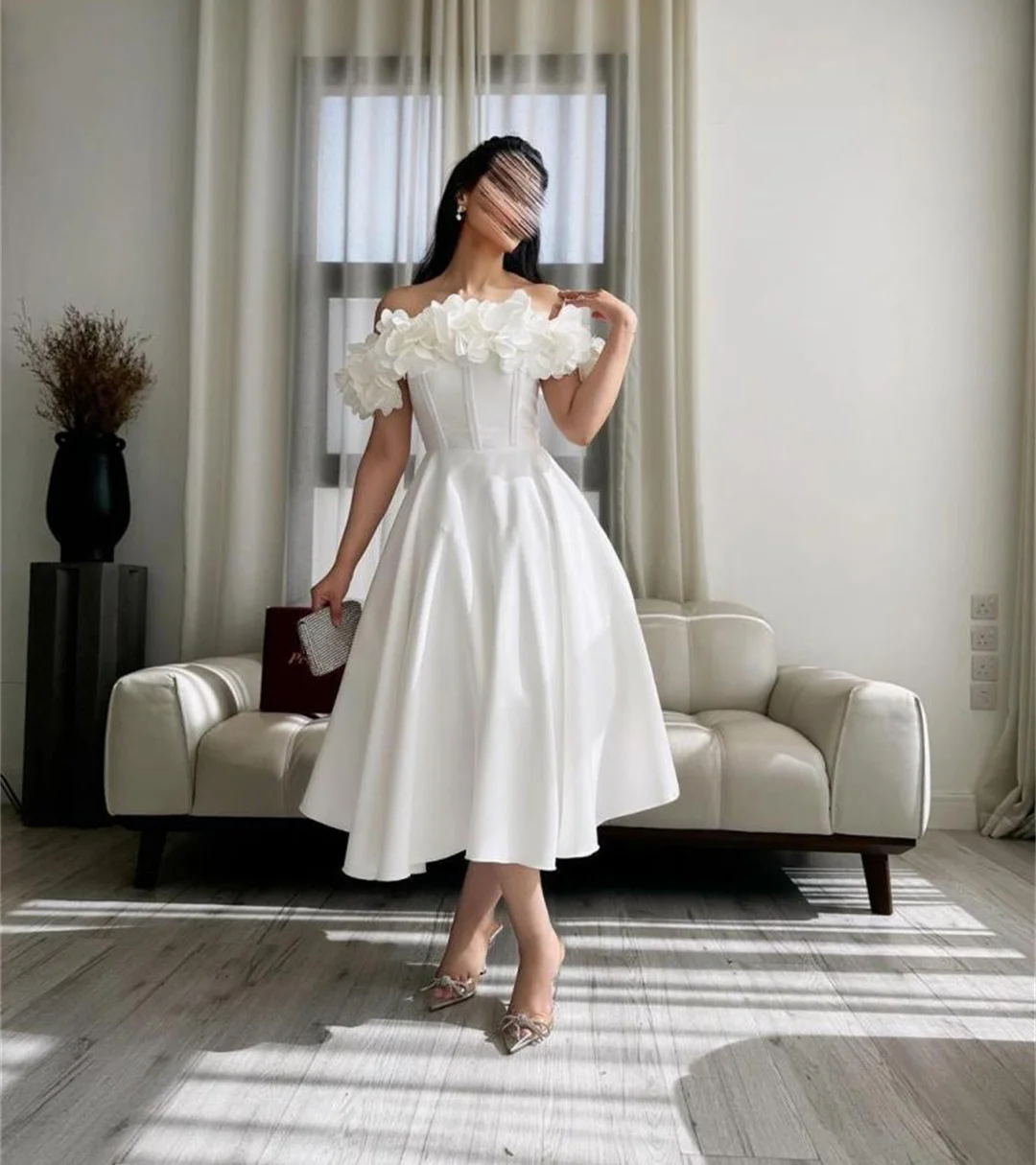 Lindo vestido de baile com flores 3D, vestidos de noite com ombro de fora, linha A, maxi vestido de baile, elegante, formal, festa, Dubai