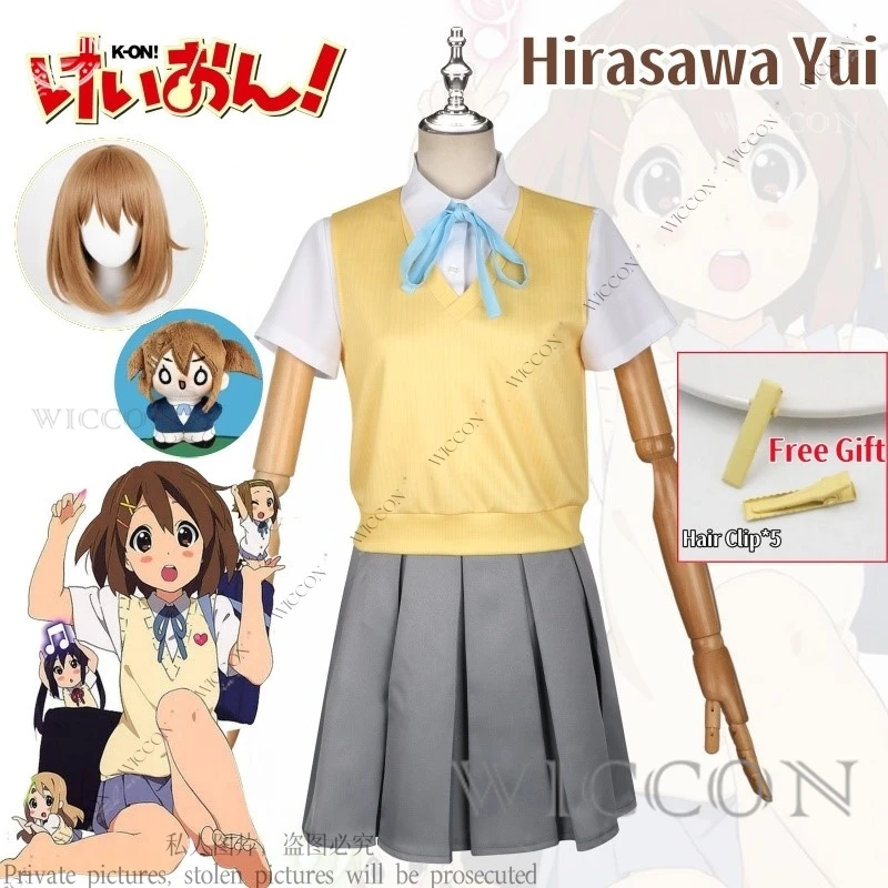 Hirasawa Yui Anime K-ON! Disfraz de Cosplay, peluca, Clip para el pelo, regalo gratis, uniformes para niñas de secundaria, uniforme JK para mujer, fiesta de Halloween