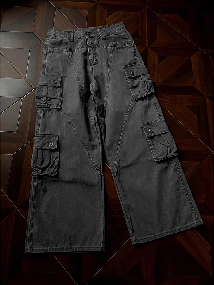 ReddaChic Women Seamed Boyfriend Jeans Retro Gray Loose Straight Wide Leg Casual Cargo Pants Trousers Skater Hip Hop Streetwear
