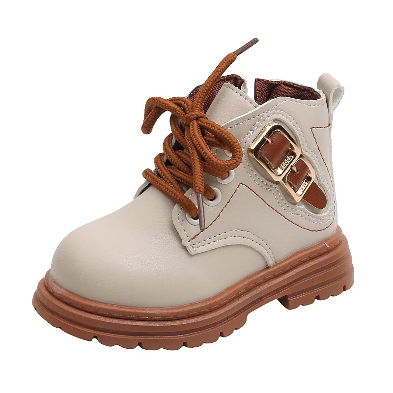 Autumn Children Short Boots Baby Single Leather Boots Boys British Style Short Boots With Two Metal Buckle Design