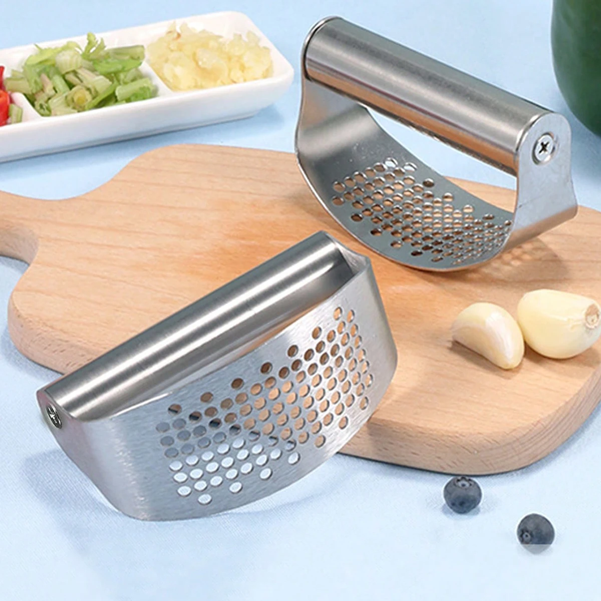 Manual Stainless Steel Garlic Press Ginger Squeezer Crusher Mincer Rocker Design Ergonomic Handle Kitchen Gadget Tool for Home