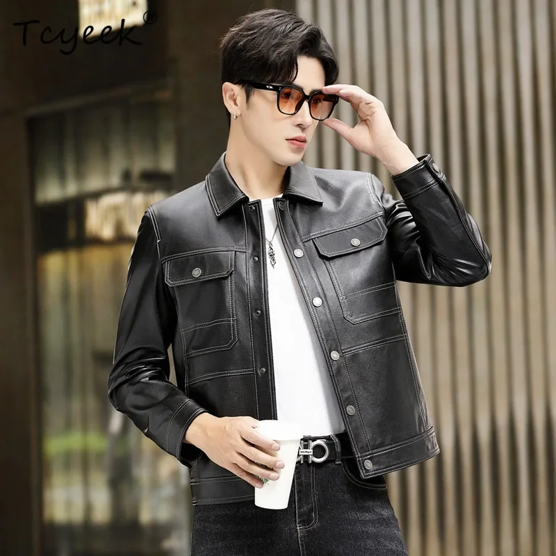 TcyeekReal Leather Jacket Men Top Layer Cowhide Leather Coat  Men's Motocycle Jackets Winter Autumn Clothes Jaqueta Couro 2025