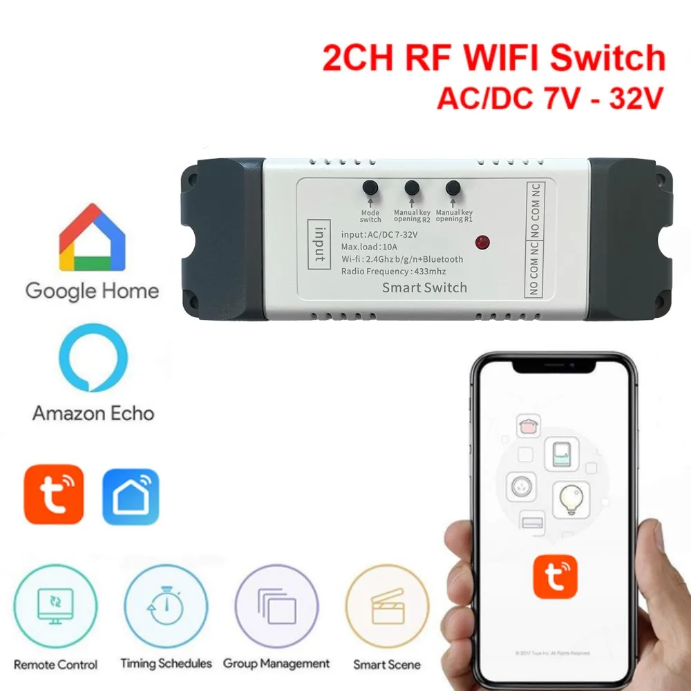 10A Wifi Smart Switch Smart Home Light Switches Module 2 Way Control Work with Tuya Smart Life Alexa Google Home Switch