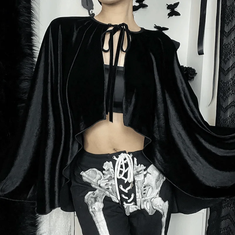 شال قصير من المخمل للنساء، زي للحفلات التنكرية، عباءة بدون أكمام بحواف متموجة، زي للهالوين والحفلات التنكرية، ملابس مسرحية أنيقة #1