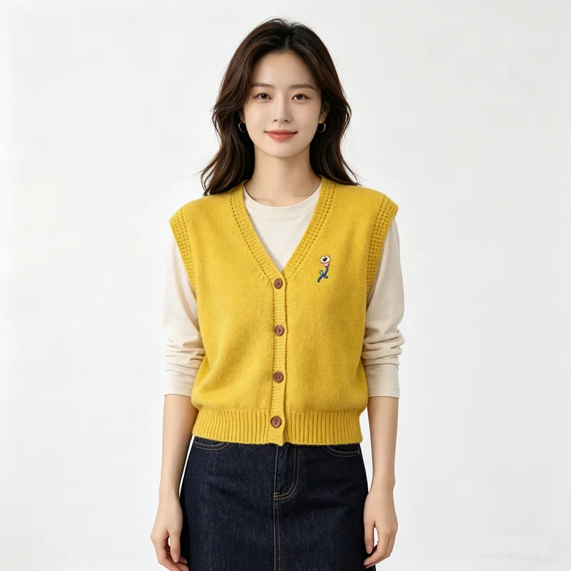 AOSSVIAO 2026 Herbst Winter V-Ausschnitt Ärmellose Strickweste für Damen, Lose Oberbekleidung, Lagenlook-Pullover, Weste, Top – Detail 5