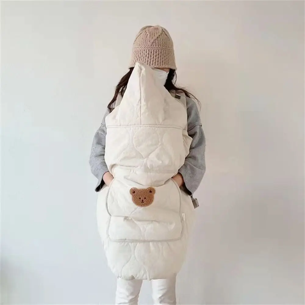 Cartoon Bear Baby Stroller Blanket Thicken Adjustable Waist Infant Hooded Cloak Windproof Waterproof Portable Sleeping Quilt