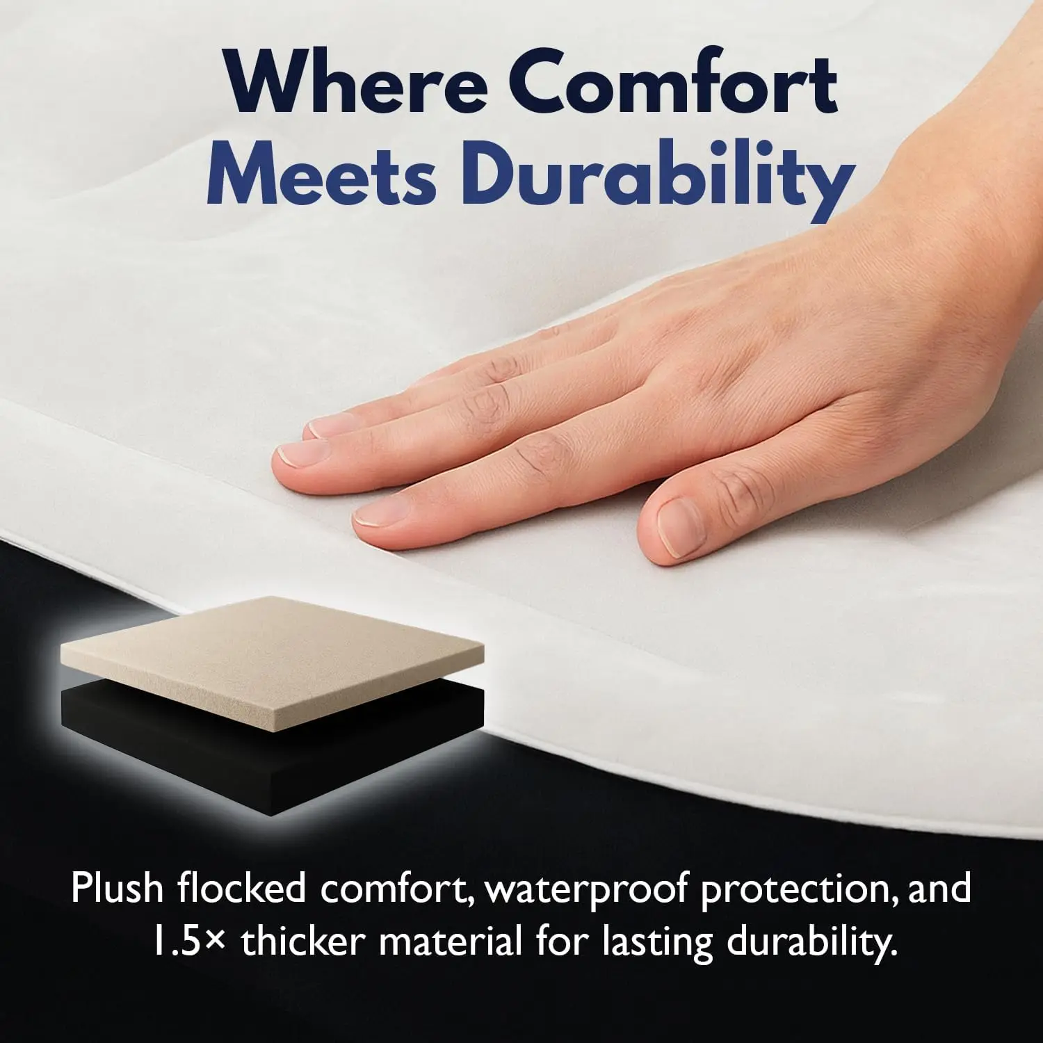Air Mattress Queen with Built-in Pump, Inflatable Blow Up Bed | 1-Yr Warranty, patented coil-beam support, flocked waterproof