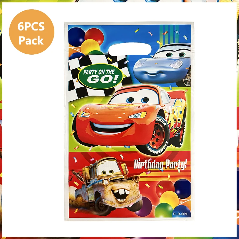 Disney Cars Theme 6pcs Plastic Gift Bags Baby Shower Lightning McQueen Little Snack Bag Kid Birthday Loot Bag Supply Decoration