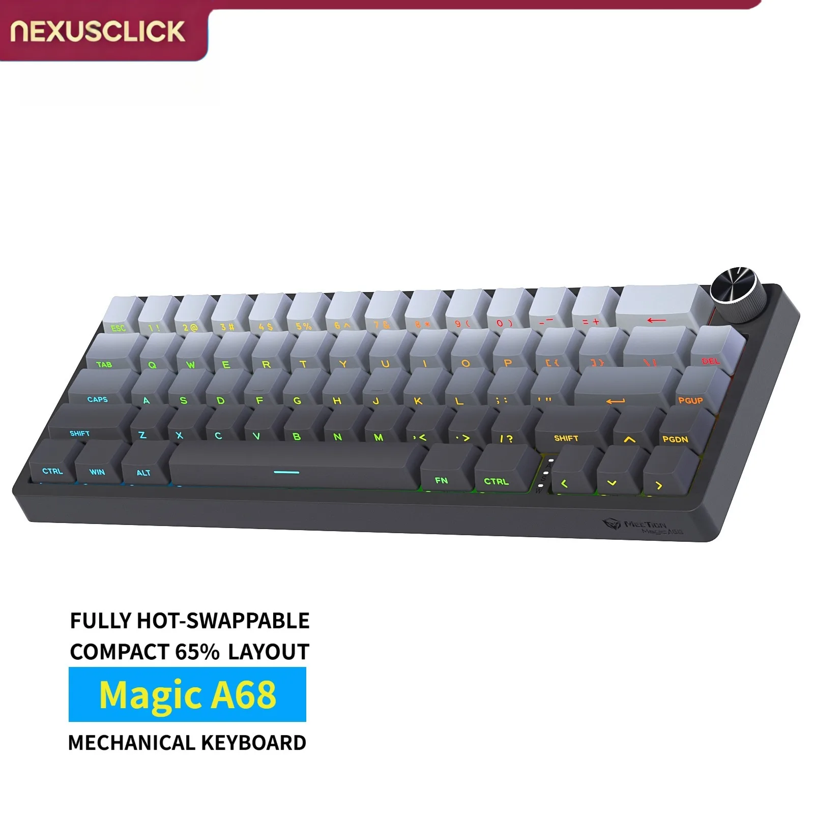 65% Compact Hot Swappable Mechanical Keyboard NexusClick Magnetic Switch RGB Backlit Wired 8K Polling Rate Gaming Keyboard