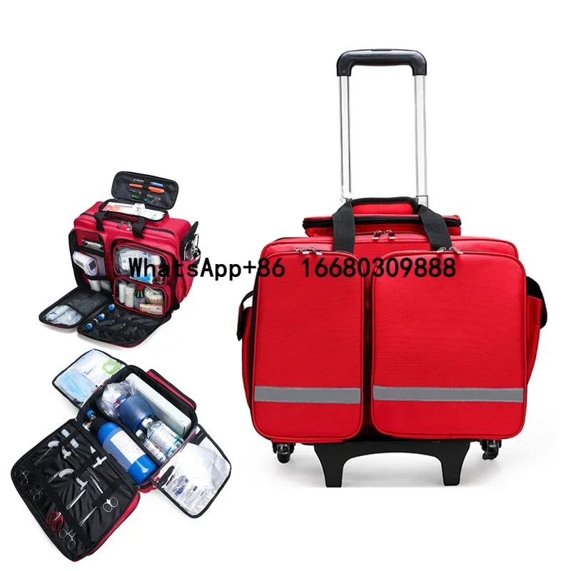 Custom Logo Trolley Doctors Nurse Bags Medical Ziplock Jump Bag With Wheels Utility Tote Compartment Full Of Medical Supplies