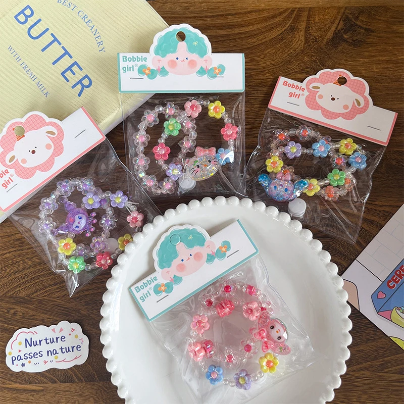 

1 шт., браслет Sanrio Cinnamoroll Kuromi с имитацией кристаллов, милый мультяшный модный браслет из бисера, высокоточный будуарный медовый подарок