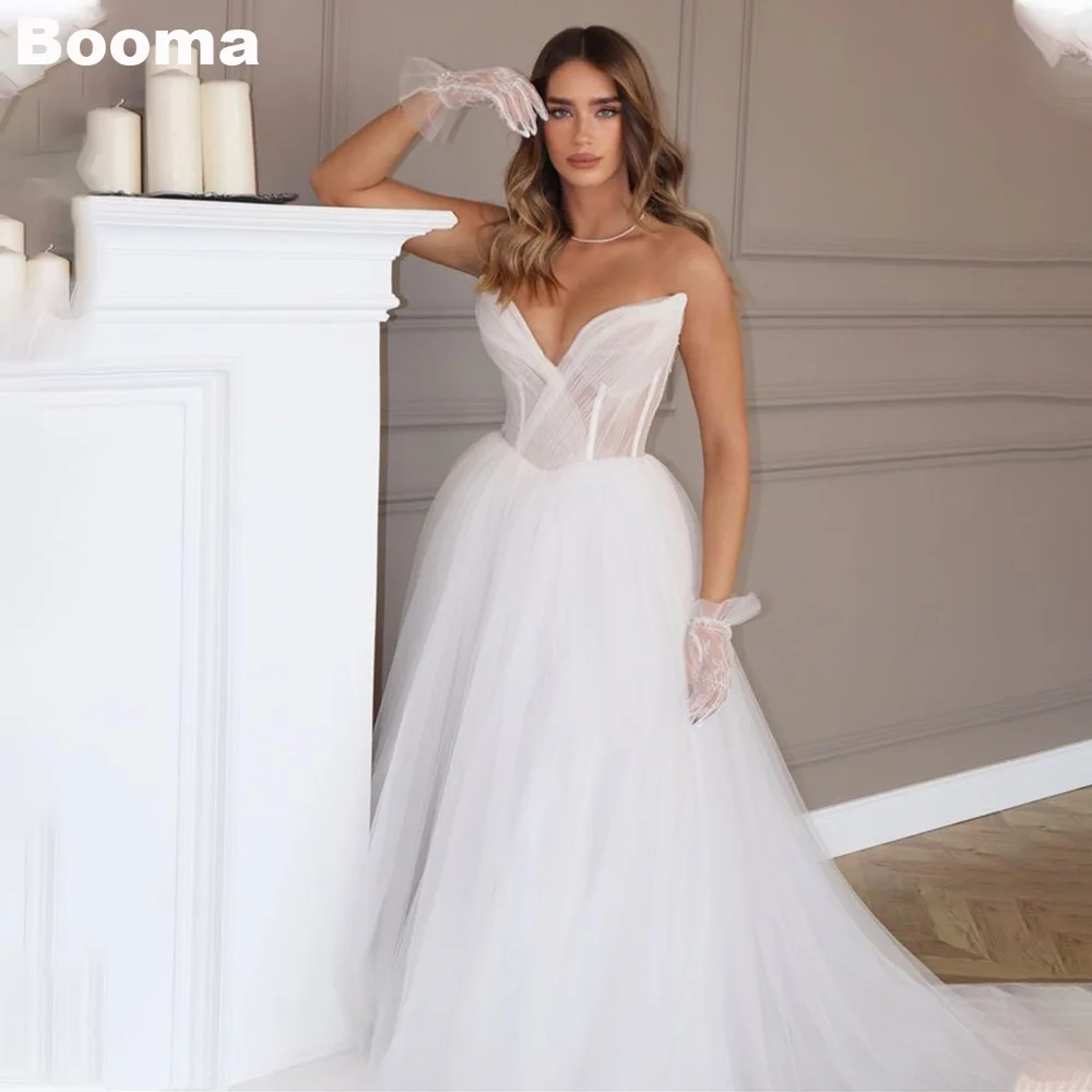 

Booma A-Line Long Boho Wedding Dresses Tulle Sleeveless V Neck Brides Party Gowns for Women robe de mariée vestido de novia