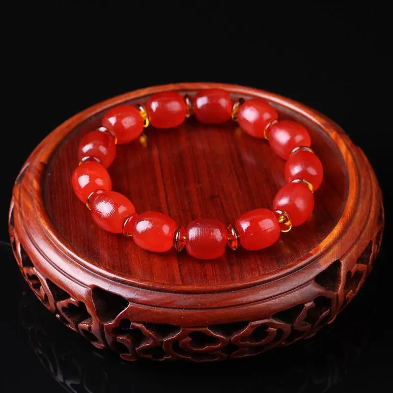 Tibet Natural Plateau Blooded Old Horn Buddha Beads Bamboo Red Hand String Bucket Beads High Oil Red Horn Bracelet