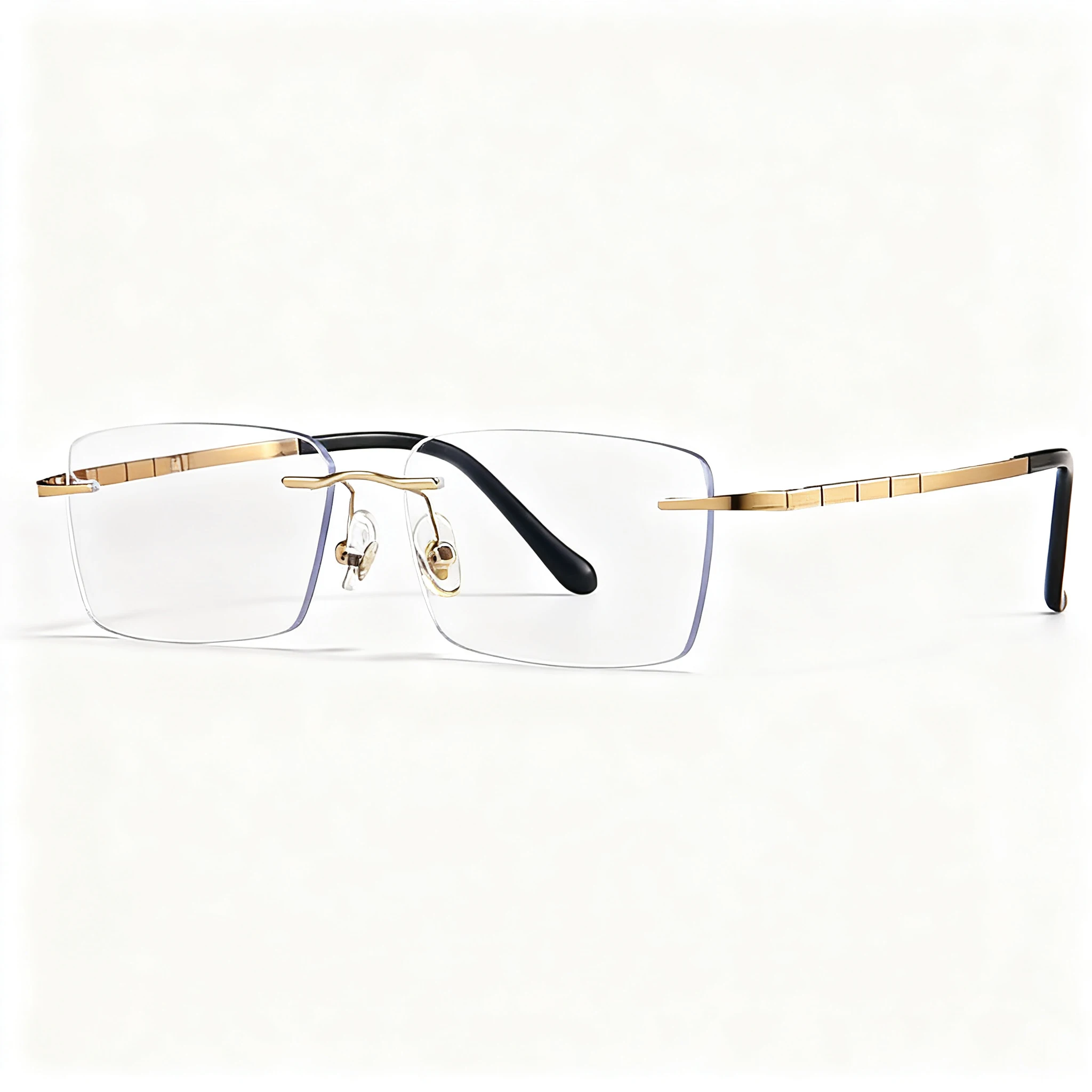 FYTOO Unisex Luxury Golden Rimless Rectangular Blue Light Glasses Lightweight Titanium Perfect for Daily Business Commute.