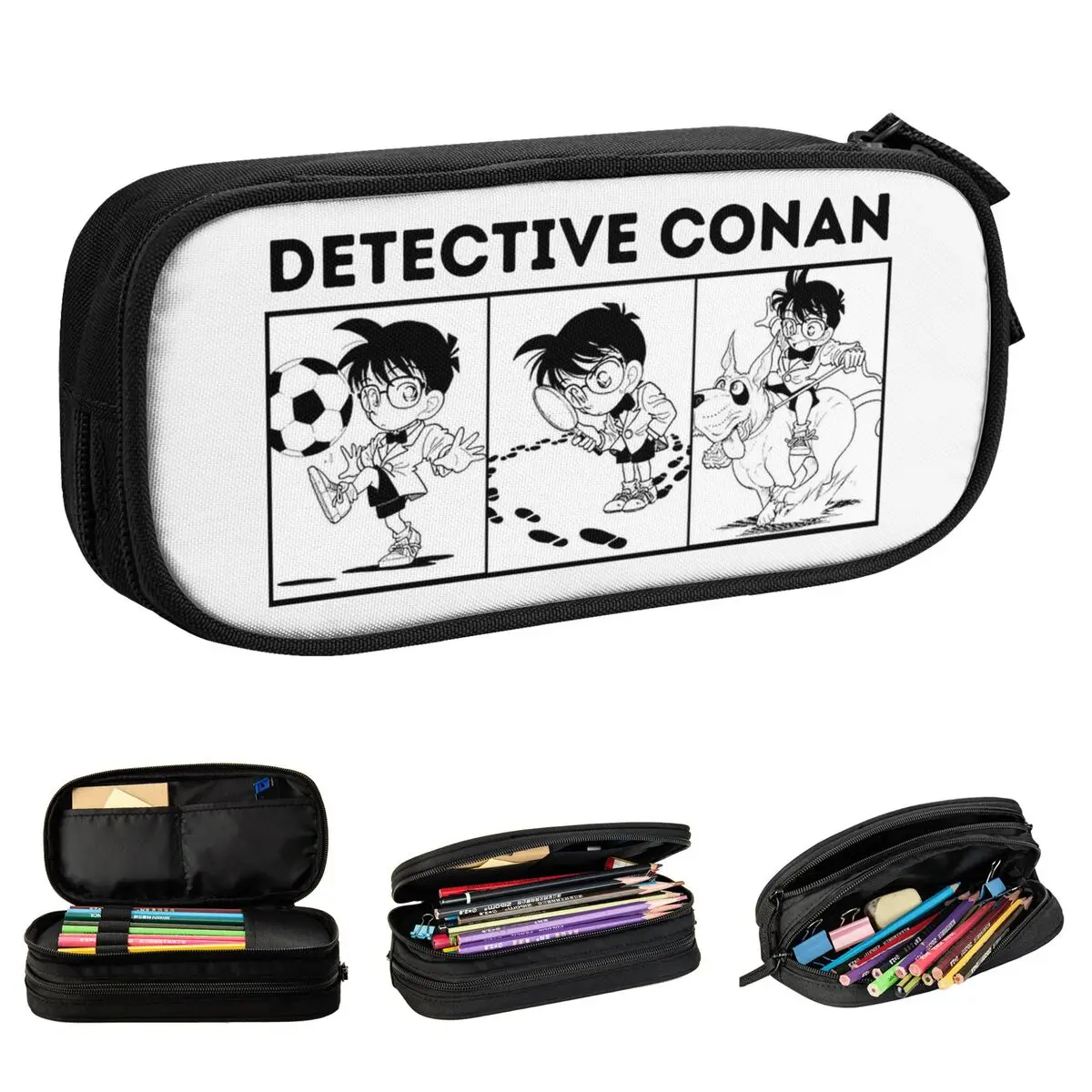 Detective Conan Manga Design Pencil Cases Pen Holder Bag Kids Big Capacity Students School Gifts Pencilcases