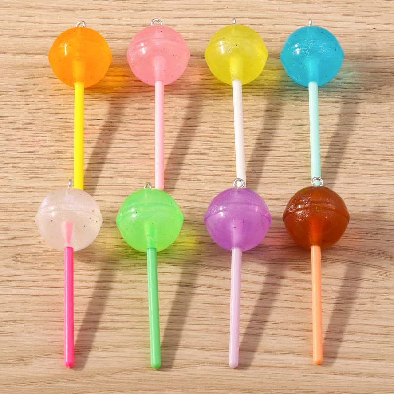 10 Stück gemischte, niedliche 3D-Harz-Lollipop-Anhänger für die Schmuckherstellung, Ohrhänger, Halsketten, Schlüsselanhänger, DIY-Bastelzubehör ﻿ – Detail 2