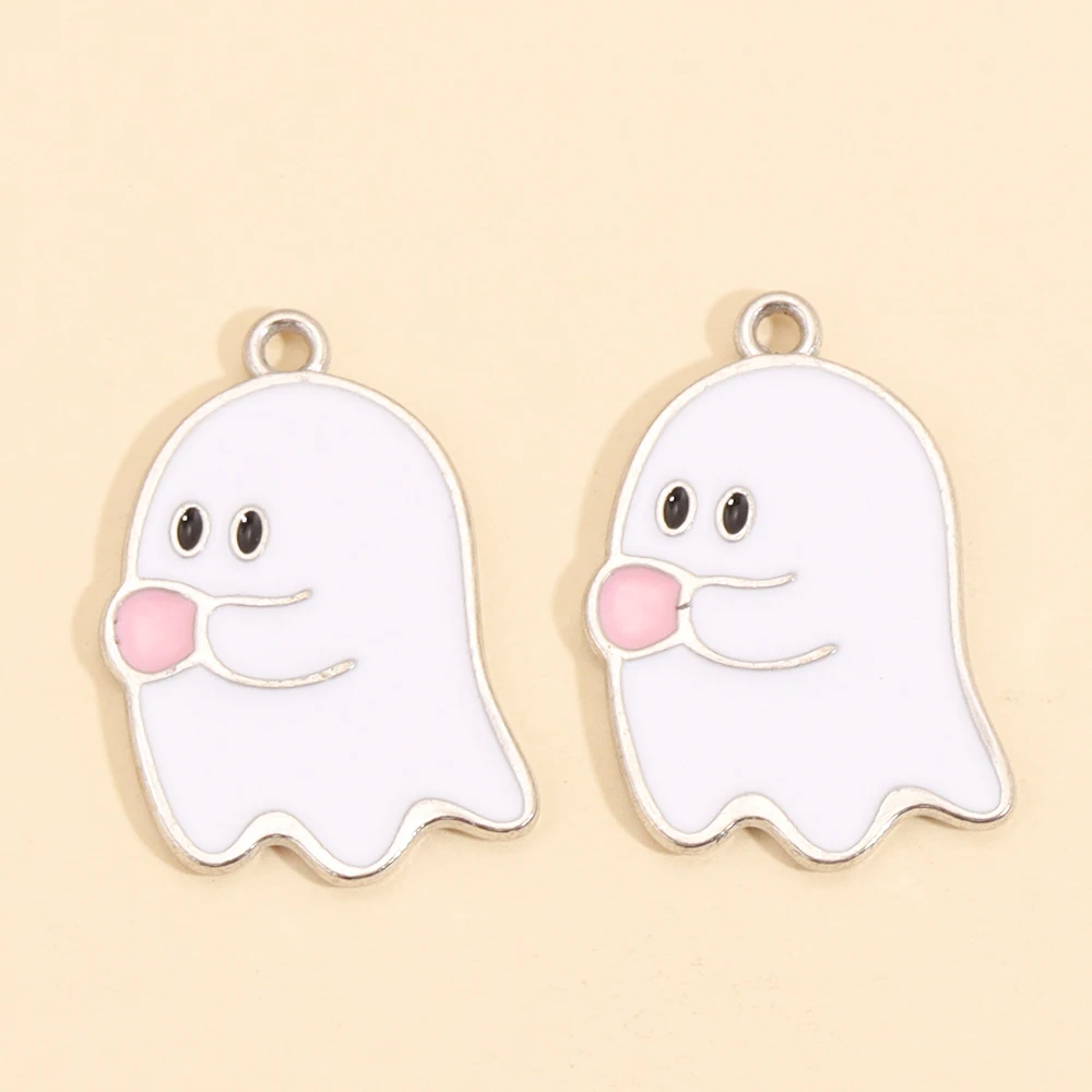 10 Stück süße schwarze und weiße Geister-Anhänger Halloween-Party-Dekorationen für Halskette Ohrringe DIY Schmuckherstellung Legierung Charms – Detail 8
