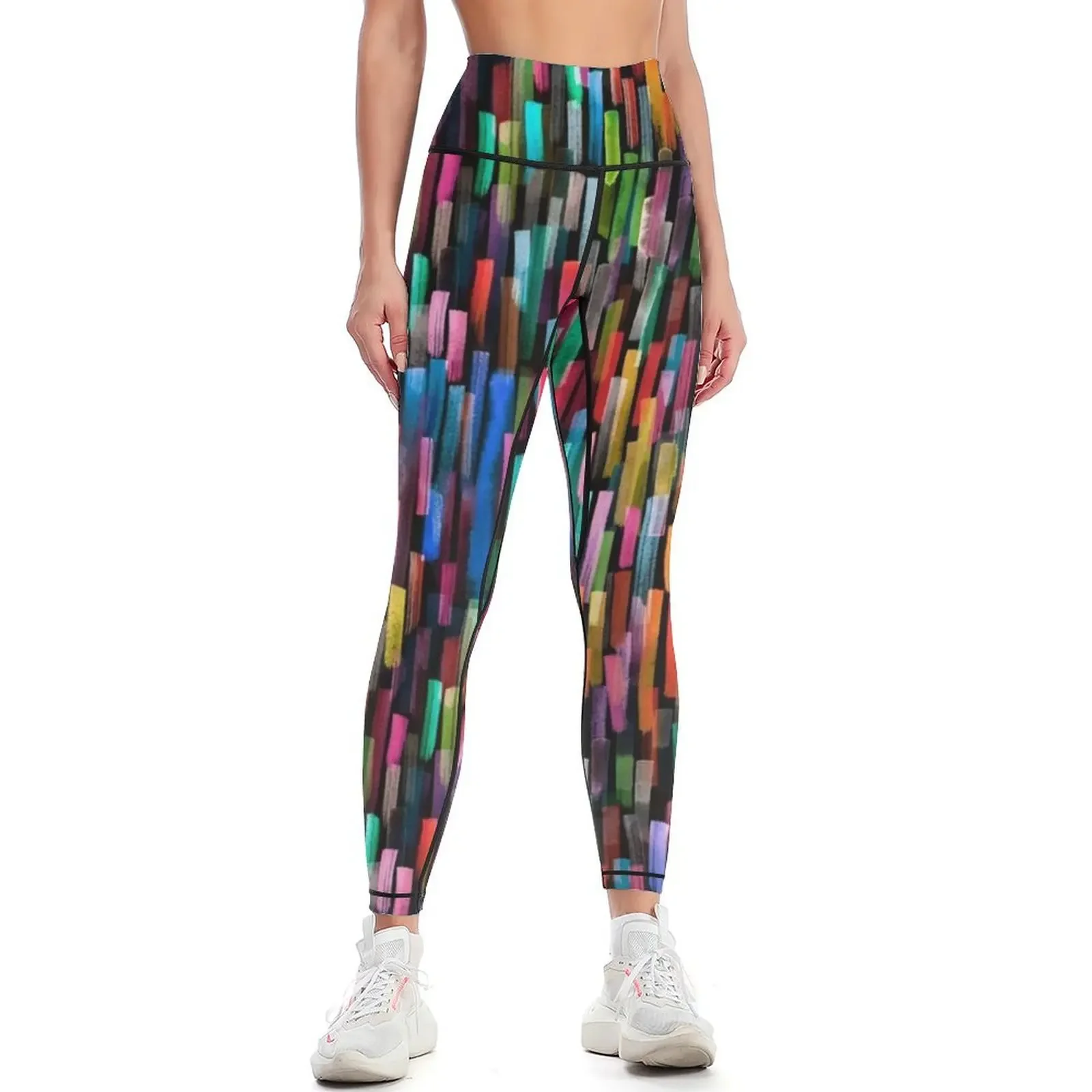 

Multicolored watercolor stripes pattern Leggings sport pants gym wear sporty woman push up Womens Leggings