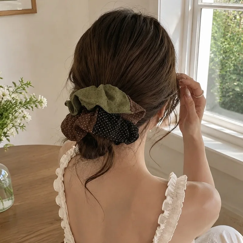 Scrunchie Three Color Polka Dot Brushed Fabric Oversized Soft Elastic Hair Ring for Women Nature Inspired Daily Wear