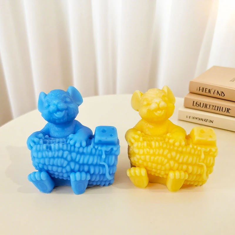 Molde de silicona de rata de dibujos animados, queso, maíz, vela DIY, cera, yeso, artesanía de resina, decoración del hogar, regalo, tema Animal, recuerdos de fiesta