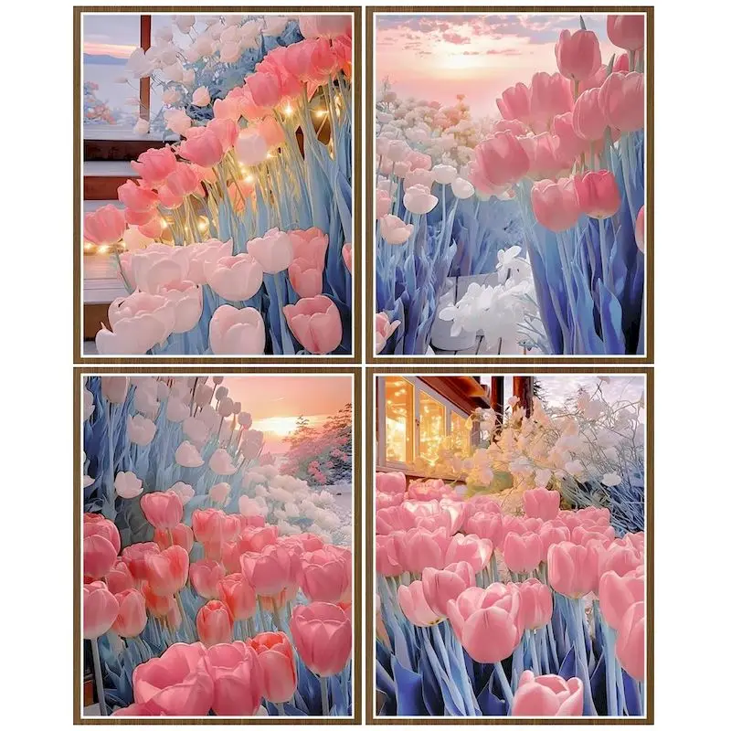 

CHENISTORY Paint By Number Pink Flower HandPainted Painting DIY Pictures By Numbers Kits Drawing On Canvas Home Decor