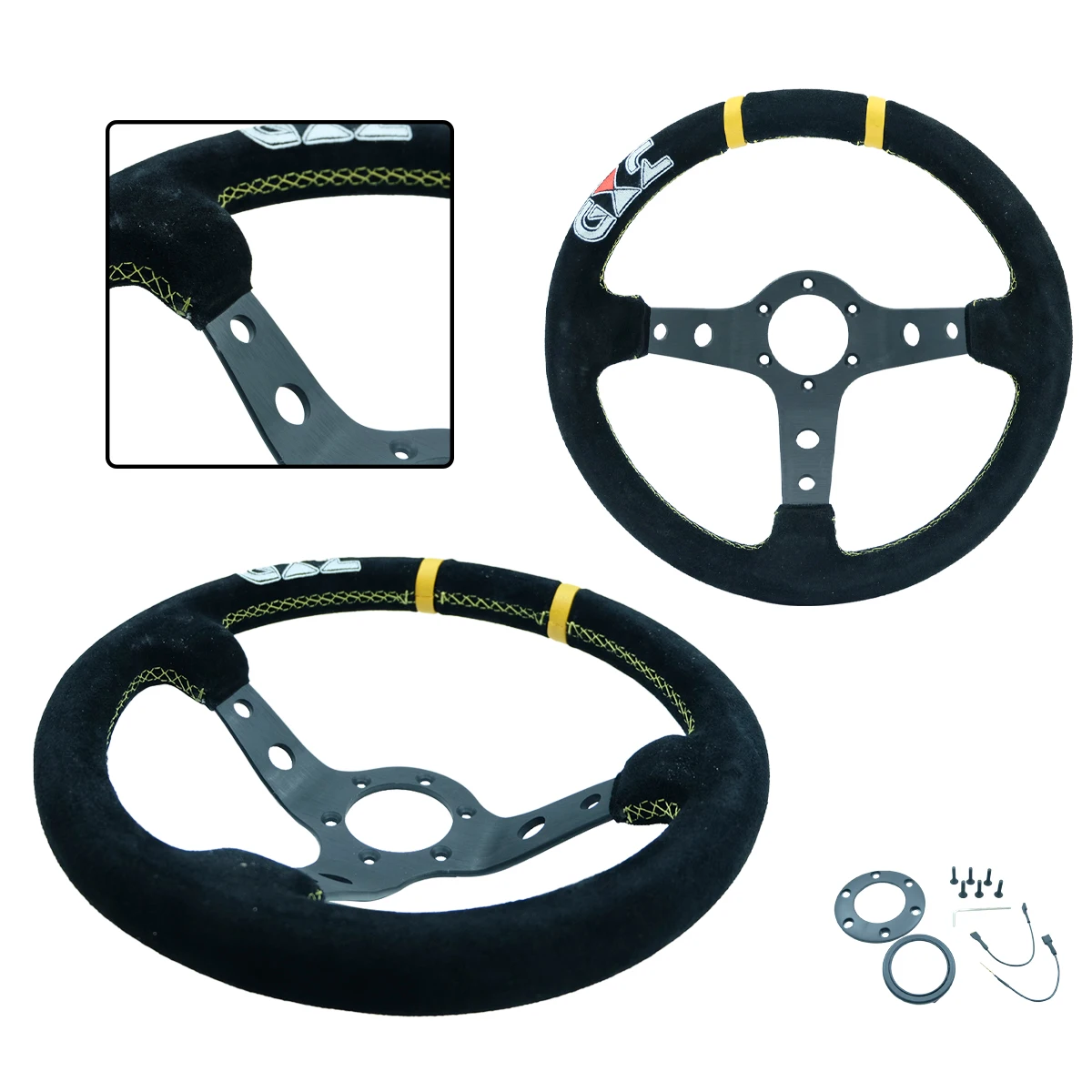 

Car Modification 13 Inch GXZ Embroidered Suede Steering Wheel Deep Concave Bracket Personalized Racing Steering Wheel