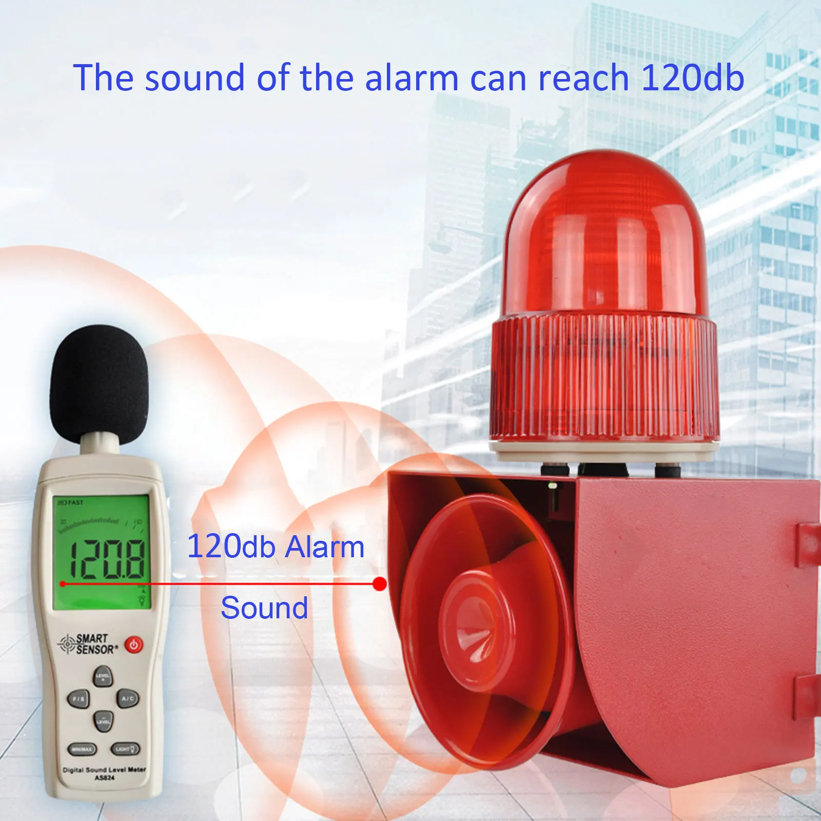 120dB Horn LED Strobe Waterproof Alarm Siren 25W Industrial Sirens for Factories, Schools Home Farm Port SLA-01