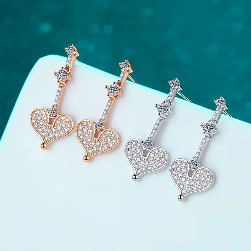

Sweet 0.7ct Moissanite Champagne White Gold Drop Earrings, Love Heart Model Platinum Pt950 Sweet Earrings High Grade Jewelry