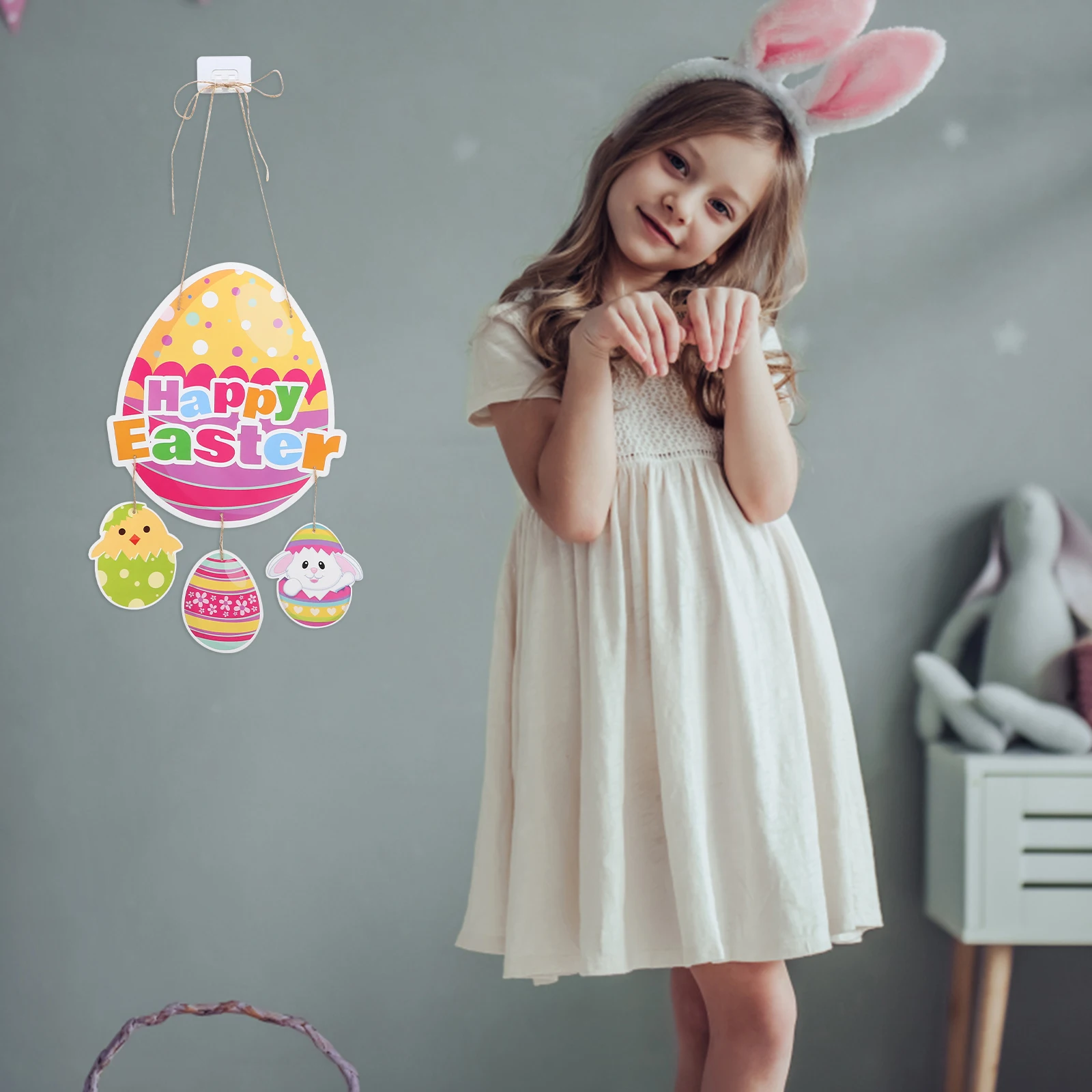 

1pcs Easter Hanging Decoration Paper Door Sign Farmhouse Style Front Porch Party Decor Holiday Ornament Bunny Design