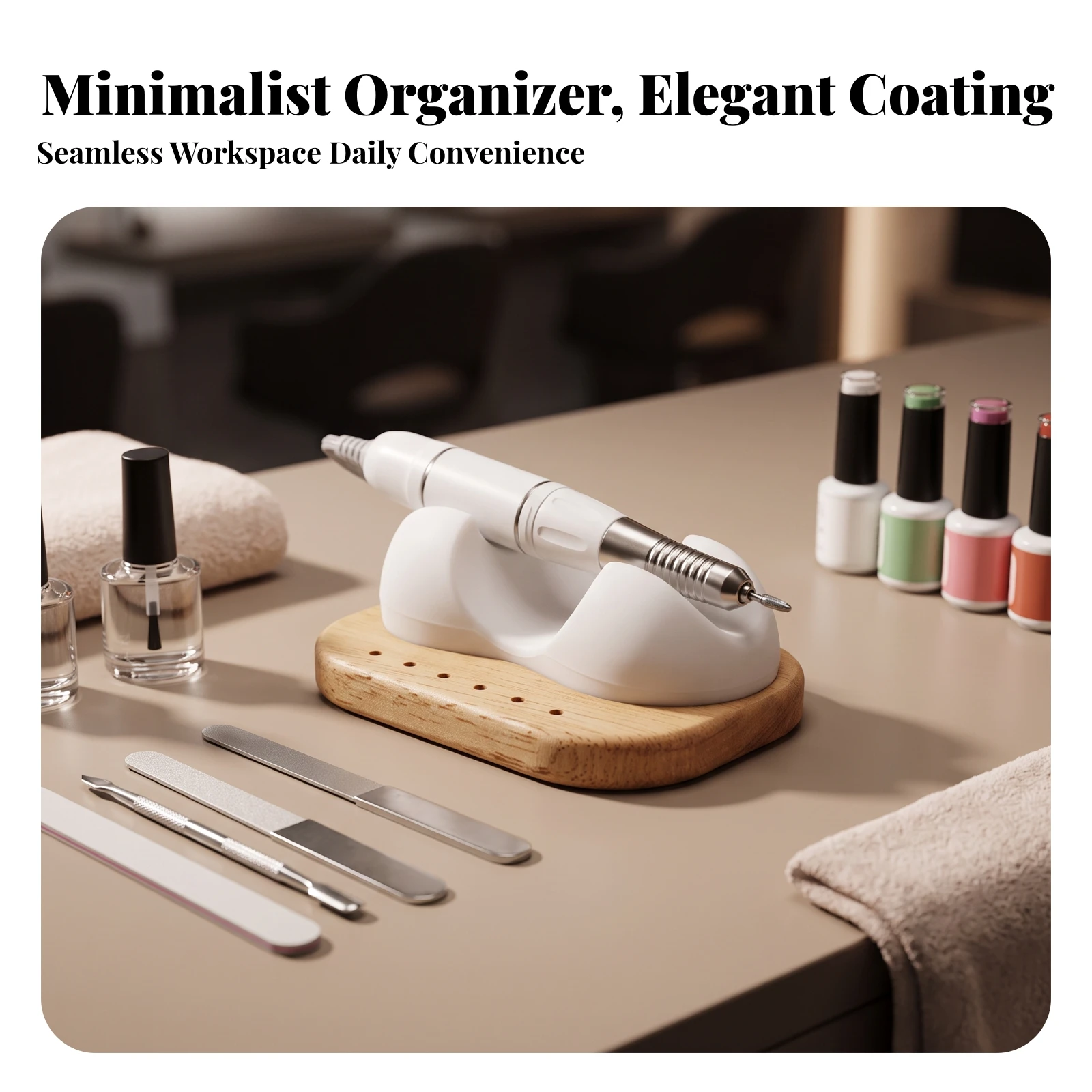 Nail Brush Organizer with Wooden Base Professional Wooden Desktop Storage Box Desktop Storage Case Multipurpose Stand